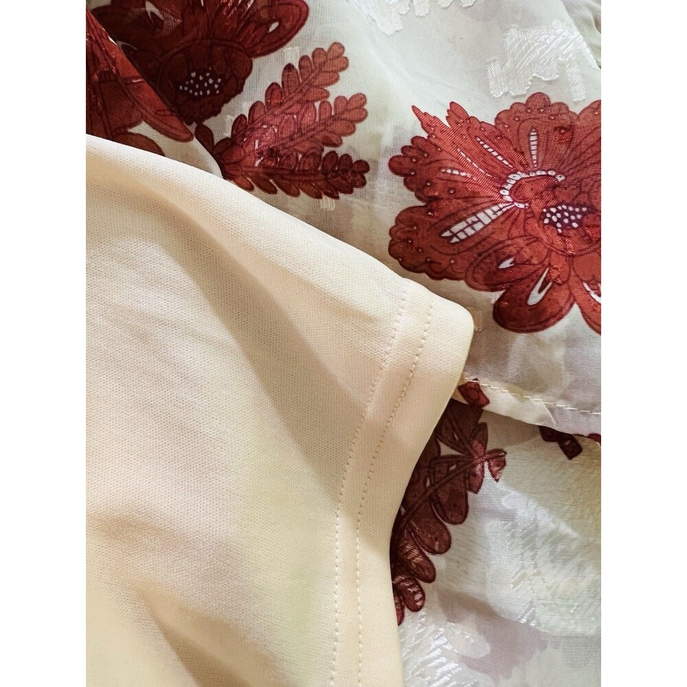 Polagram Cream & Red Big Rose Print Woven Flowy Maxi Dress Boho Prairie Small - Picture 9 of 12
